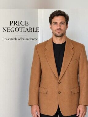 Spencer Paris Camel Wool Cashmere Blazer Made in France Men's 40R Luxury Sport c